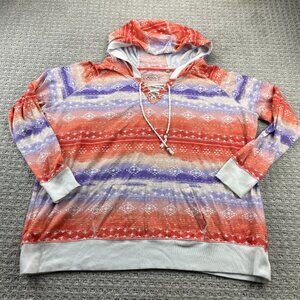 Panhandle Hoodie Women Size 3X Orange Purple White Western Colorful Multicolor